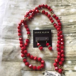 Anne Klein earrings/ collar beautiful red coral